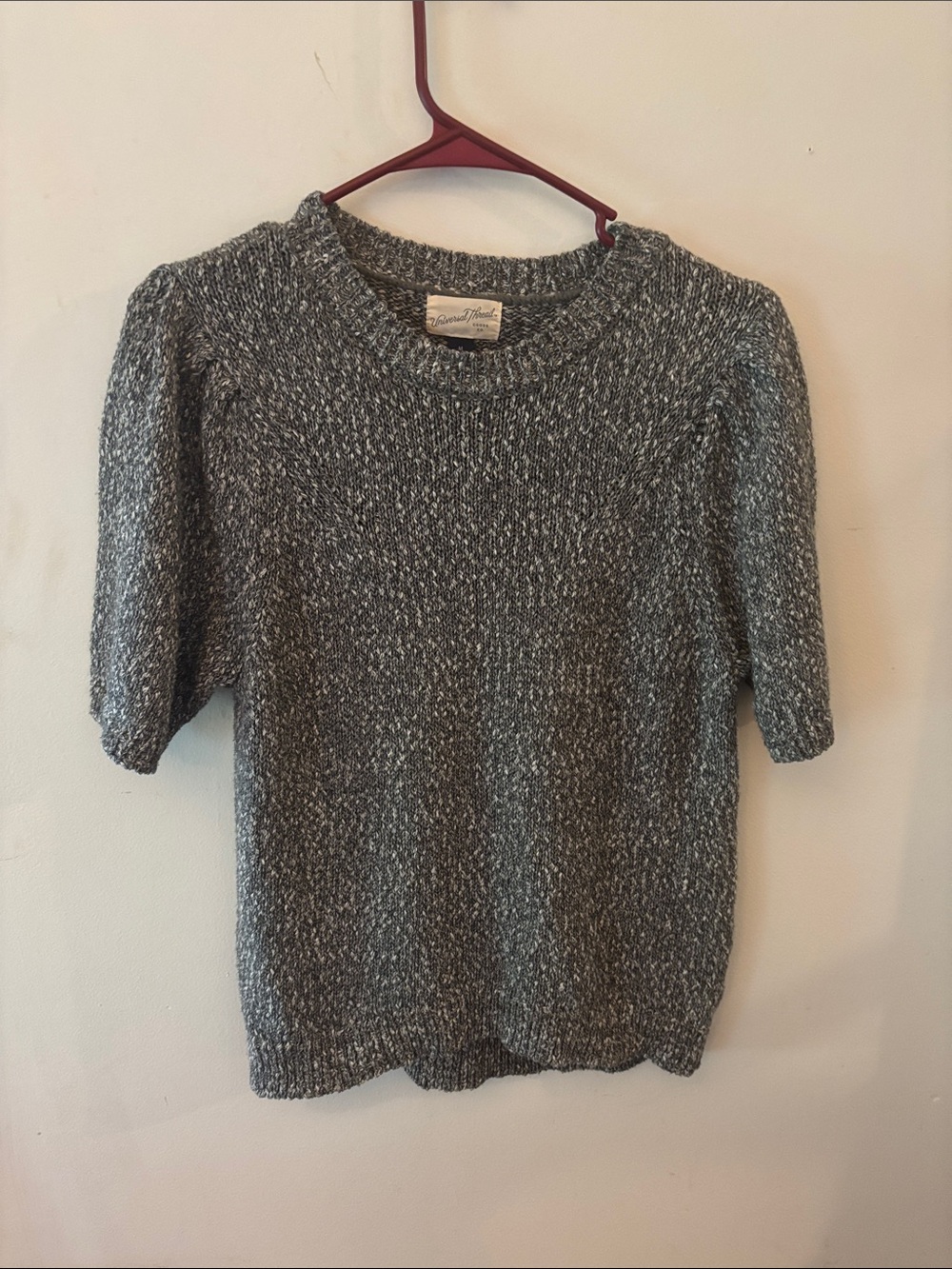 Universal Thread Marled Knit Puff Short-Sleeve Sweater Gray White Crewneck M